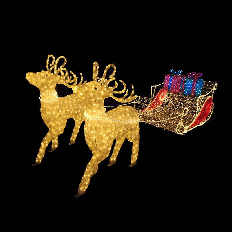 3D Reindeer Sleigh Crystal Sculpture Motif